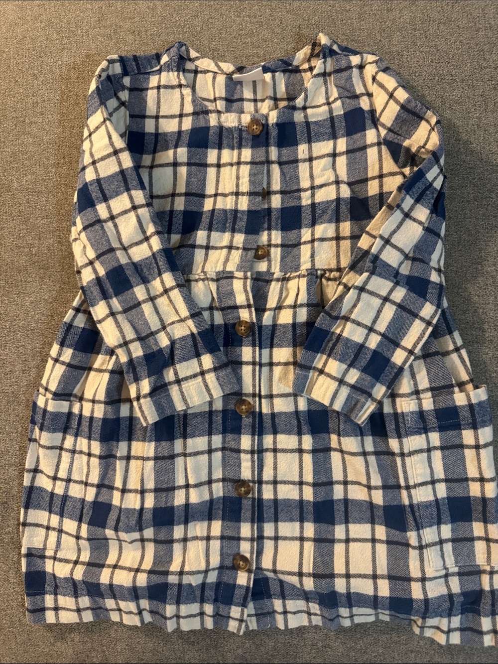 3/$15- Classic Blue Plaid Button-Front Kids Dress